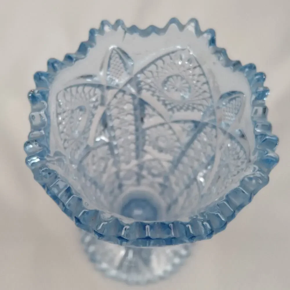 Imperial Glass Blue Octagon Hobstar 536 Footed Vase Art Deco 1930s Vintage